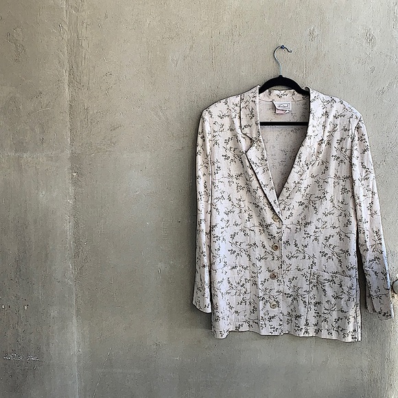 Floral Cream and Green Blazer Vintage - Picture 1 of 7